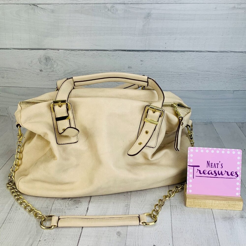 Steve Madden Large Cream Zipper Accent Crossbody Hobo Dual Handles Purse Handbag